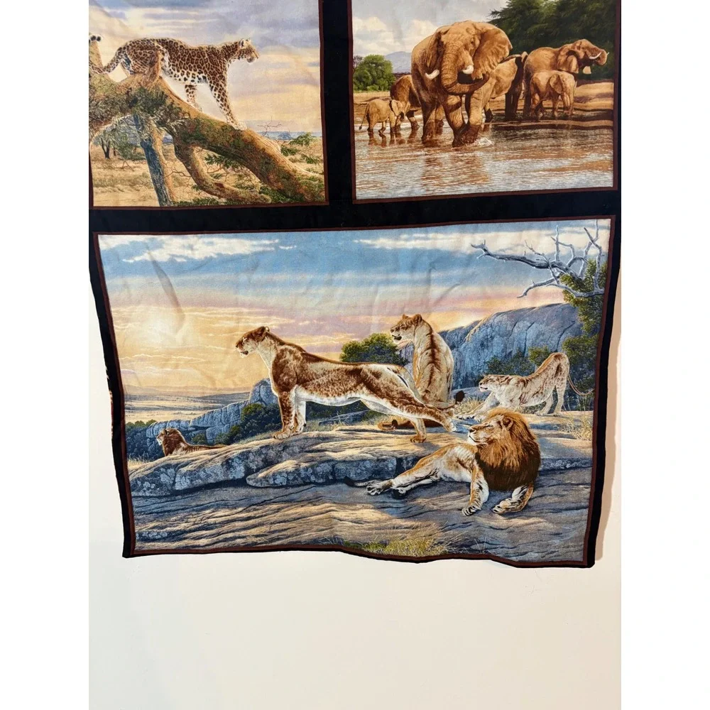 African Safari Wildlife Quilted Wall Hanging Reversible Batik Lion Elephant Art